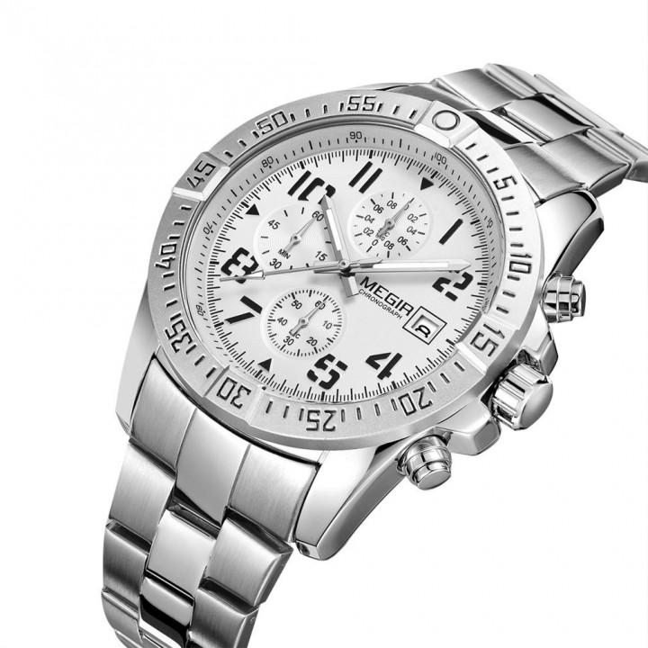 MEGIR 2030G Business Men Watch Steel Brand Quartz Watch Waterproof Chronograph