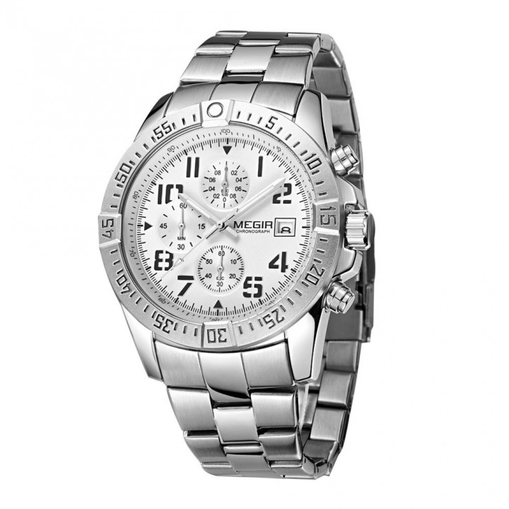 MEGIR 2030G Business Men Watch Steel Brand Quartz Watch Waterproof Chronograph