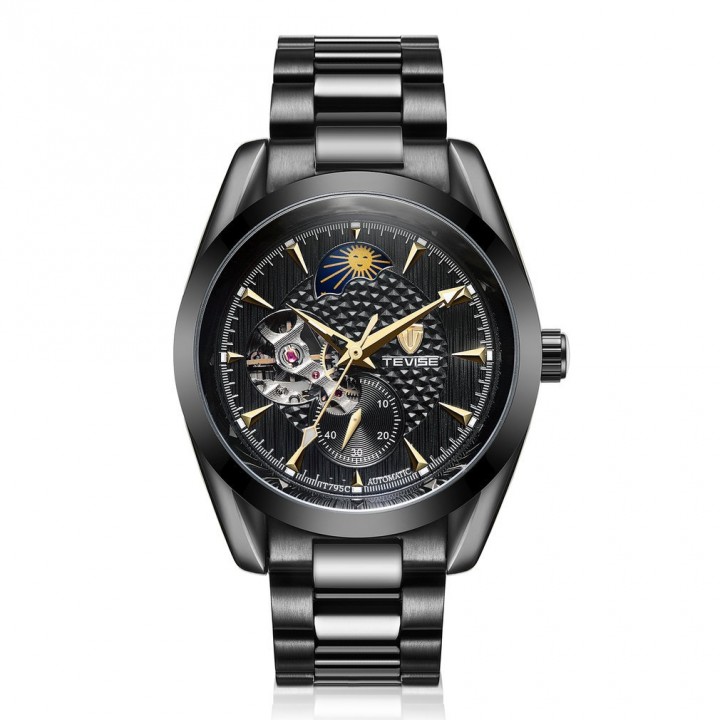 TEVISE 795C Men Mechanical Wrist Watch Stainless Steel Wristband Round Watch