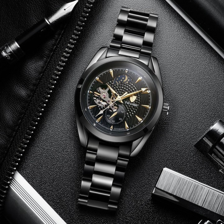 TEVISE 795C Men Mechanical Wrist Watch Stainless Steel Wristband Round Watch