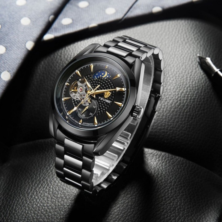 TEVISE 795C Men Mechanical Wrist Watch Stainless Steel Wristband Round Watch