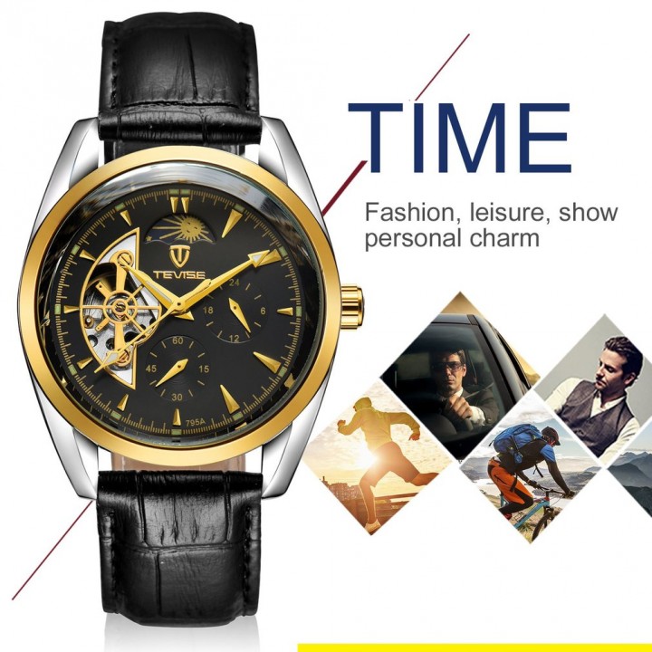 TEVISE 795a Business Men Hollow Out Mechanical Stainless Steel Wristwatch