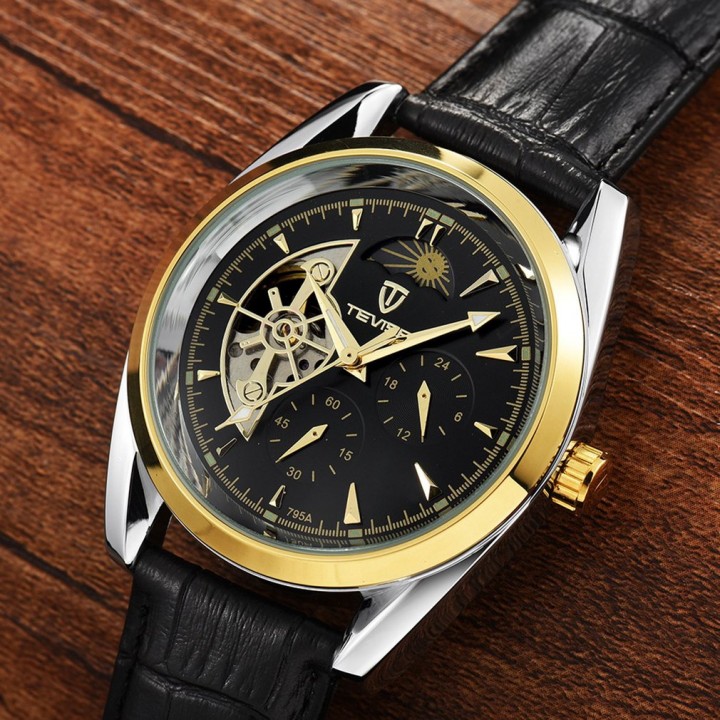 TEVISE 795a Business Men Hollow Out Mechanical Stainless Steel Wristwatch