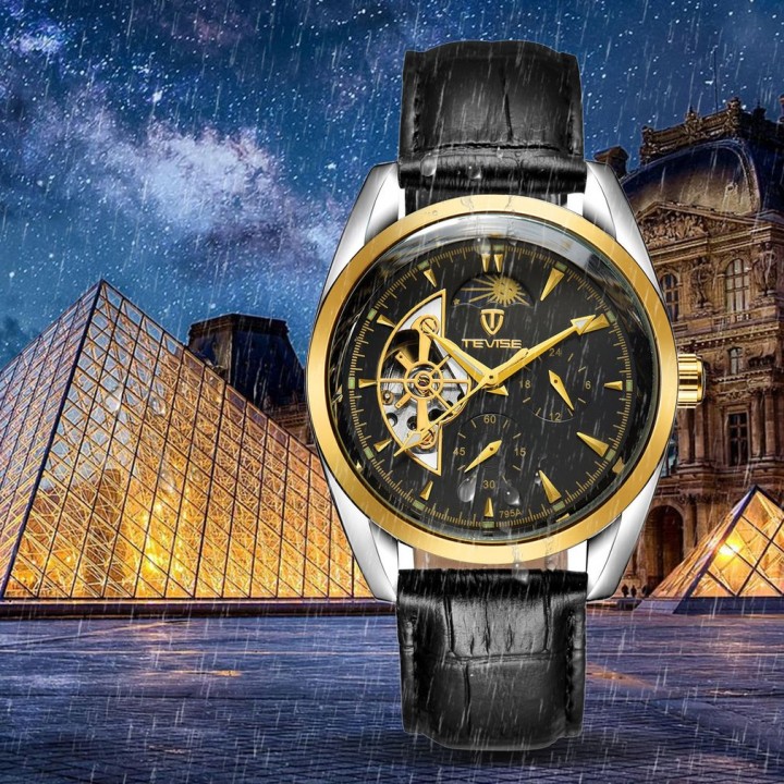 TEVISE 795a Business Men Hollow Out Mechanical Stainless Steel Wristwatch