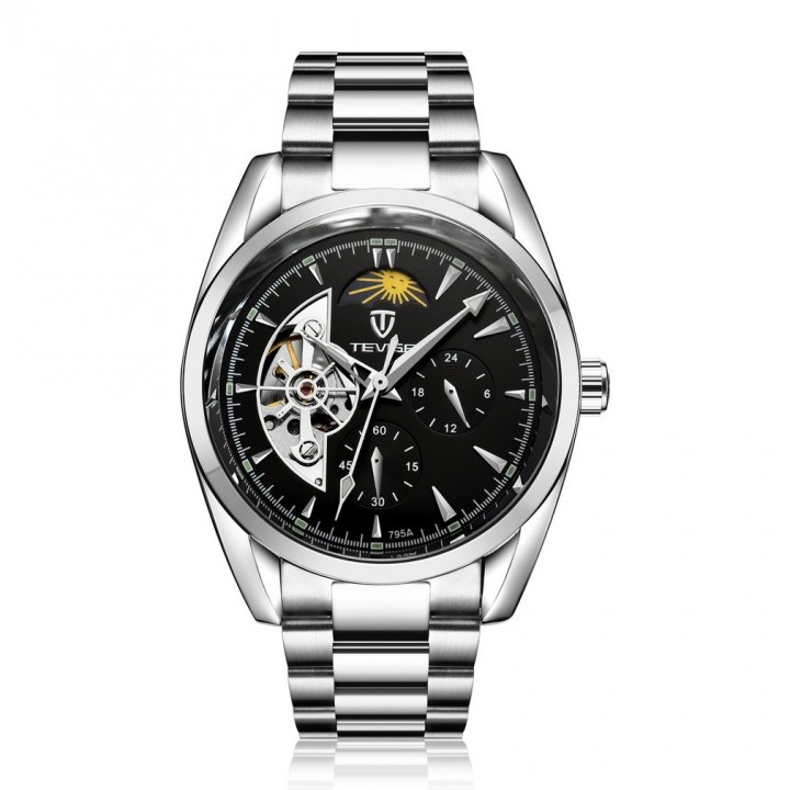 TEVISE 795a Business Men Hollow Out Mechanical Stainless Steel Wristwatch