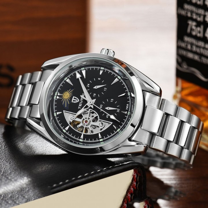 TEVISE 795a Business Men Hollow Out Mechanical Stainless Steel Wristwatch