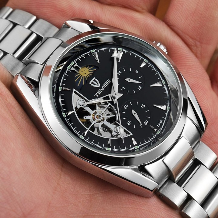 TEVISE 795a Business Men Hollow Out Mechanical Stainless Steel Wristwatch