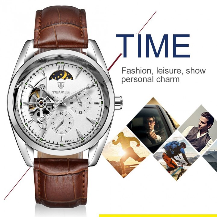 TEVISE 795a Business Men Hollow Out Mechanical Stainless Steel Wristwatch