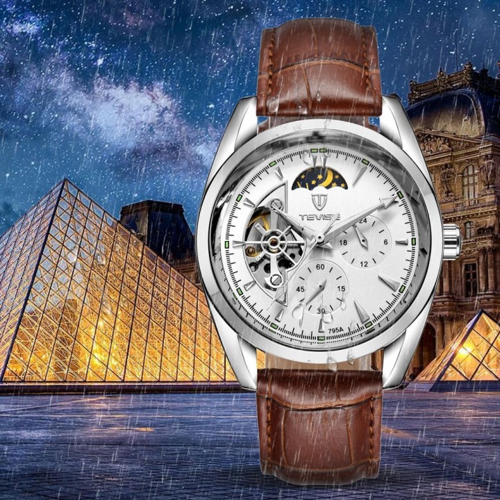 TEVISE 795a Business Men Hollow Out Mechanical Stainless Steel Wristwatch