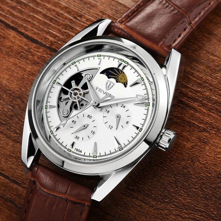 TEVISE 795a Business Men Hollow Out Mechanical Stainless Steel Wristwatch