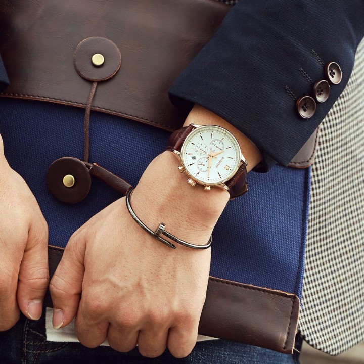 OCHSTIN 050A Men Business Waterproof Chronograph Watch Leather Band Watch