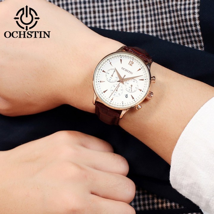 OCHSTIN 050A Men Business Waterproof Chronograph Watch Leather Band Watch