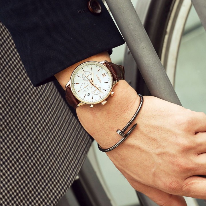 OCHSTIN 050A Men Business Waterproof Chronograph Watch Leather Band Watch