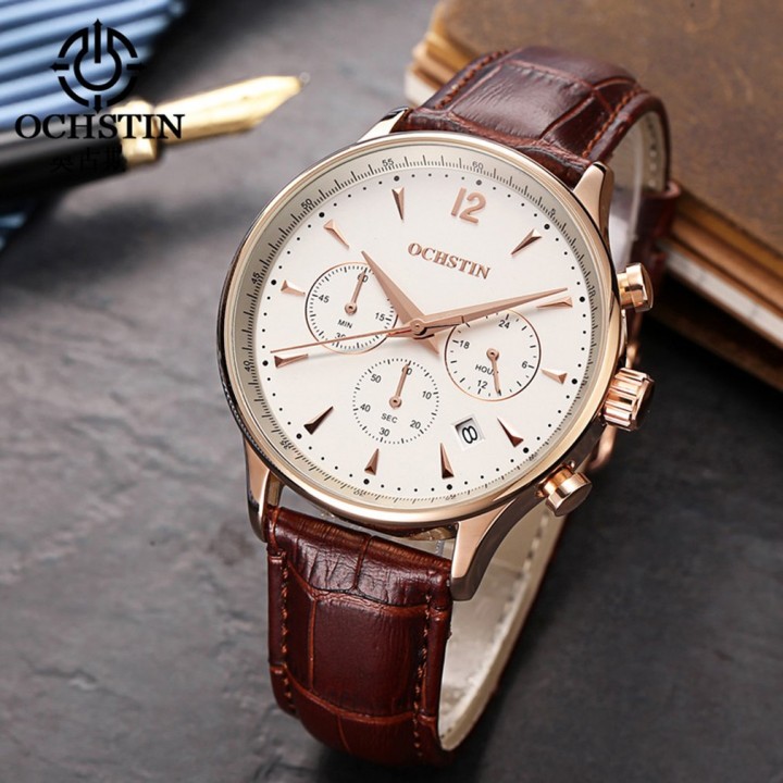 OCHSTIN 050A Men Business Waterproof Chronograph Watch Leather Band Watch