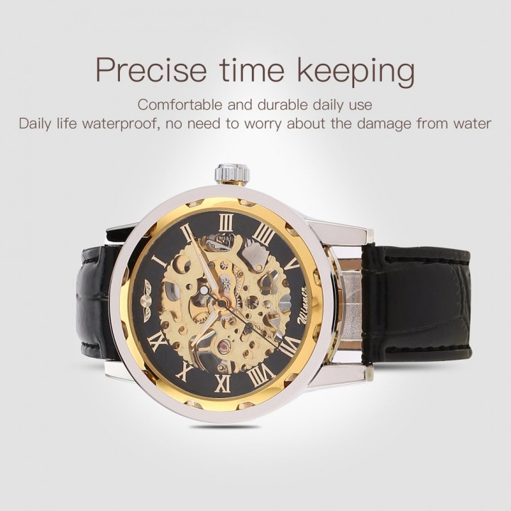 Winner Men Automatic Mechanical Watch Leather Band Business Wrist Watch