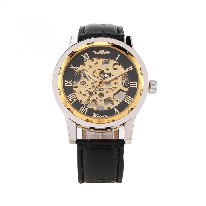 Winner Men Automatic Mechanical Watch Leather Band Business Wrist Watch
