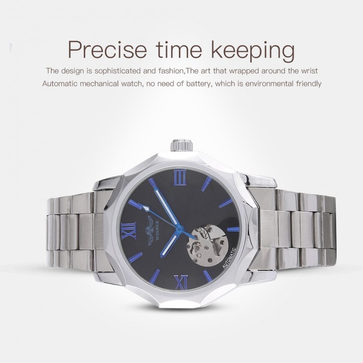 Winner Men Automatic Mechanical Watch Alloy Wristwatches Polygon Wrist Watches