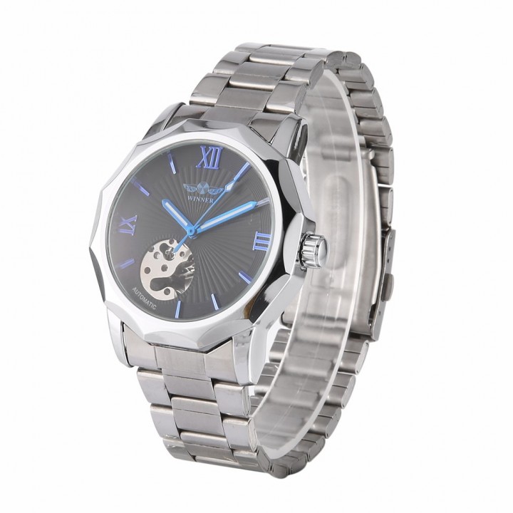 Winner Men Automatic Mechanical Watch Alloy Wristwatches Polygon Wrist Watches