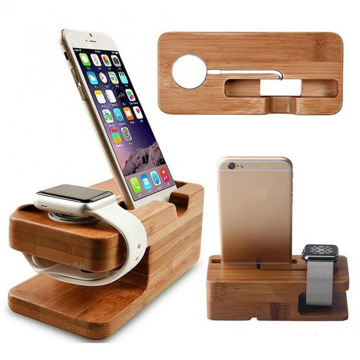 2-in-1 Charging Stand Watch Phone Charger Wooden Holder For iWatch For iPhone