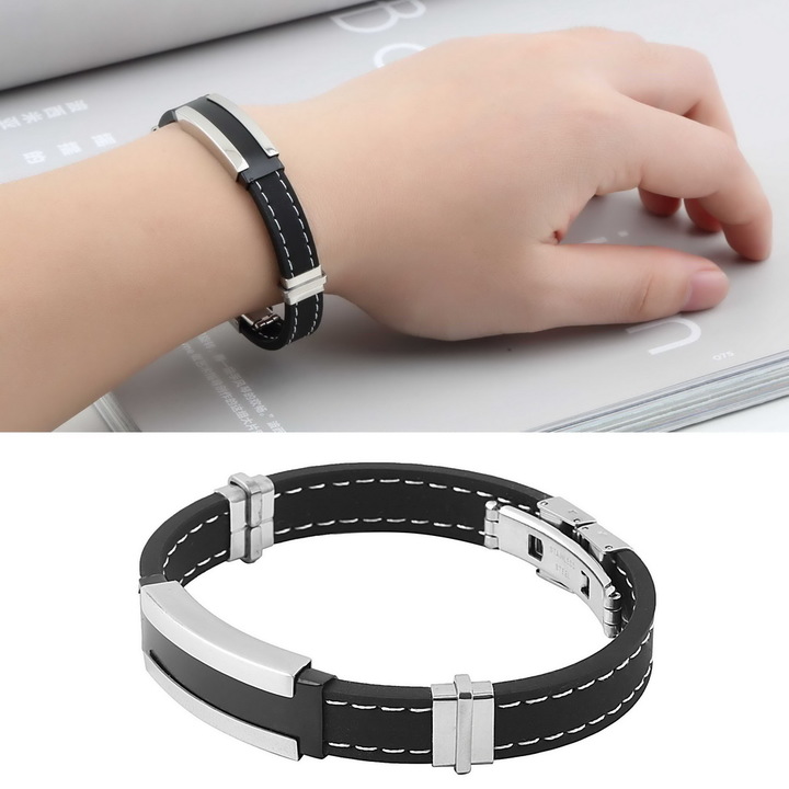Stylish Mens Man Stainless Steel Silicone Bangle Bracelet Jewelery Gift