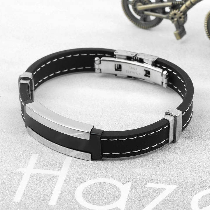 Stylish Mens Man Stainless Steel Silicone Bangle Bracelet Jewelery Gift