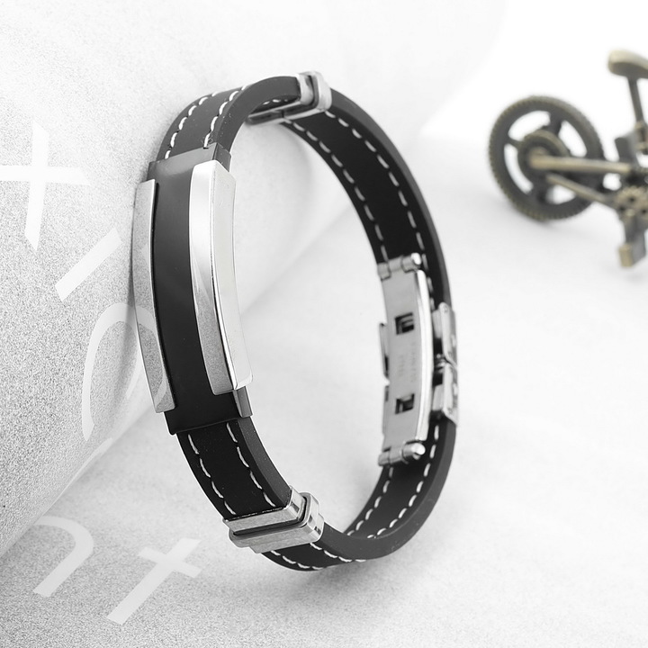 Stylish Mens Man Stainless Steel Silicone Bangle Bracelet Jewelery Gift