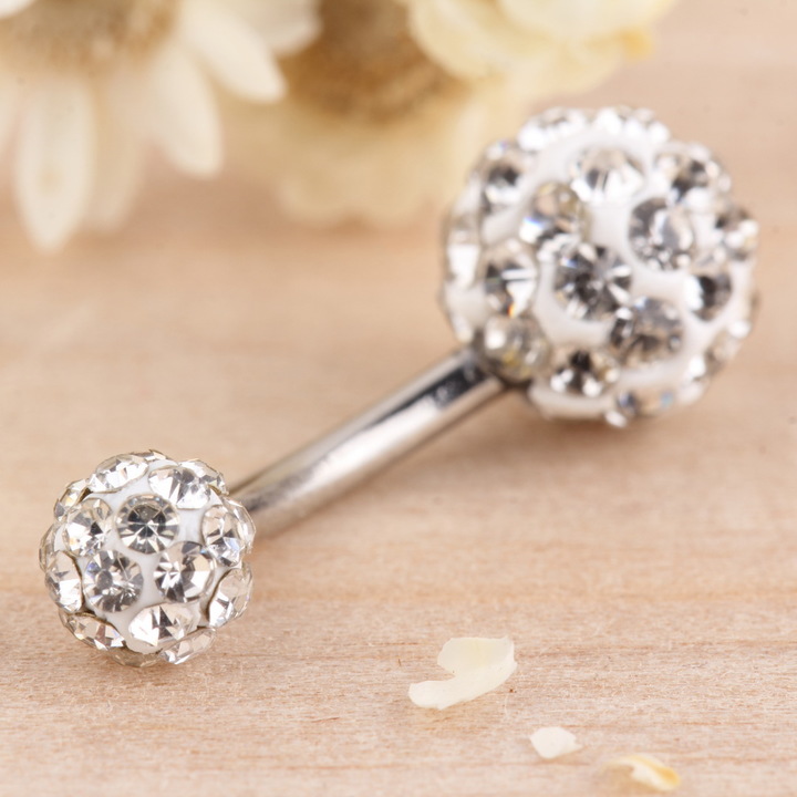 1PC Navel Belly Button Bar Ring Barbell Rhinestone Crystal Ball Body Piercing