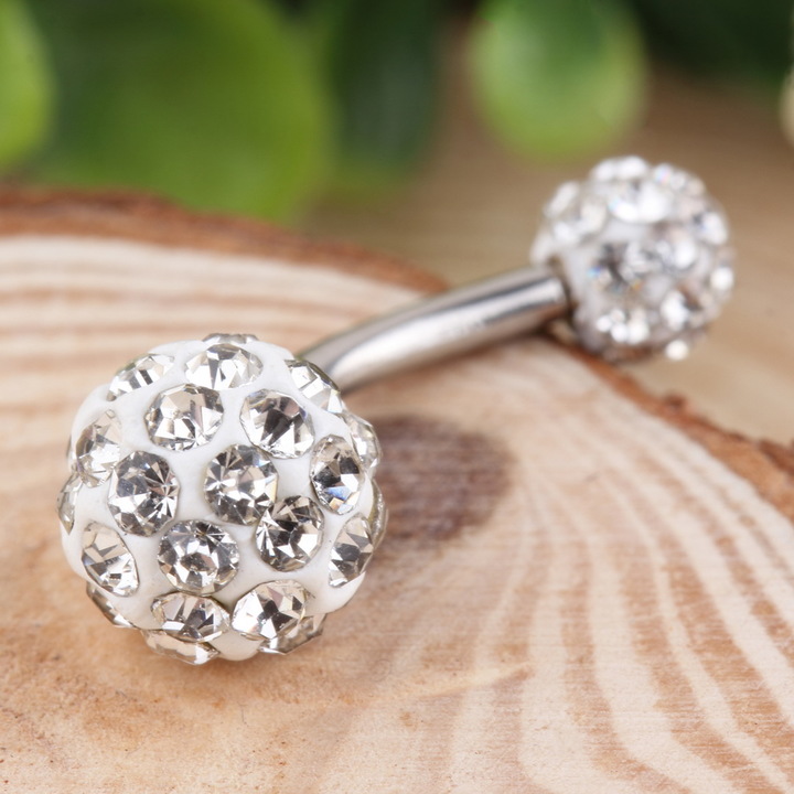 1PC Navel Belly Button Bar Ring Barbell Rhinestone Crystal Ball Body Piercing