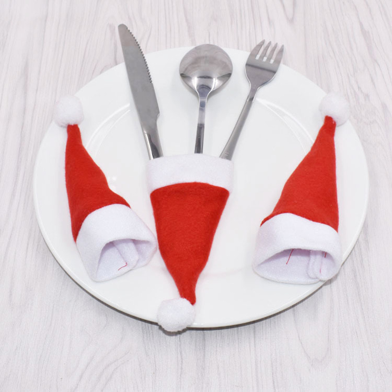 Christmas Hat Christmas hat knife and fork set Christmas tableware bottle big ball cap