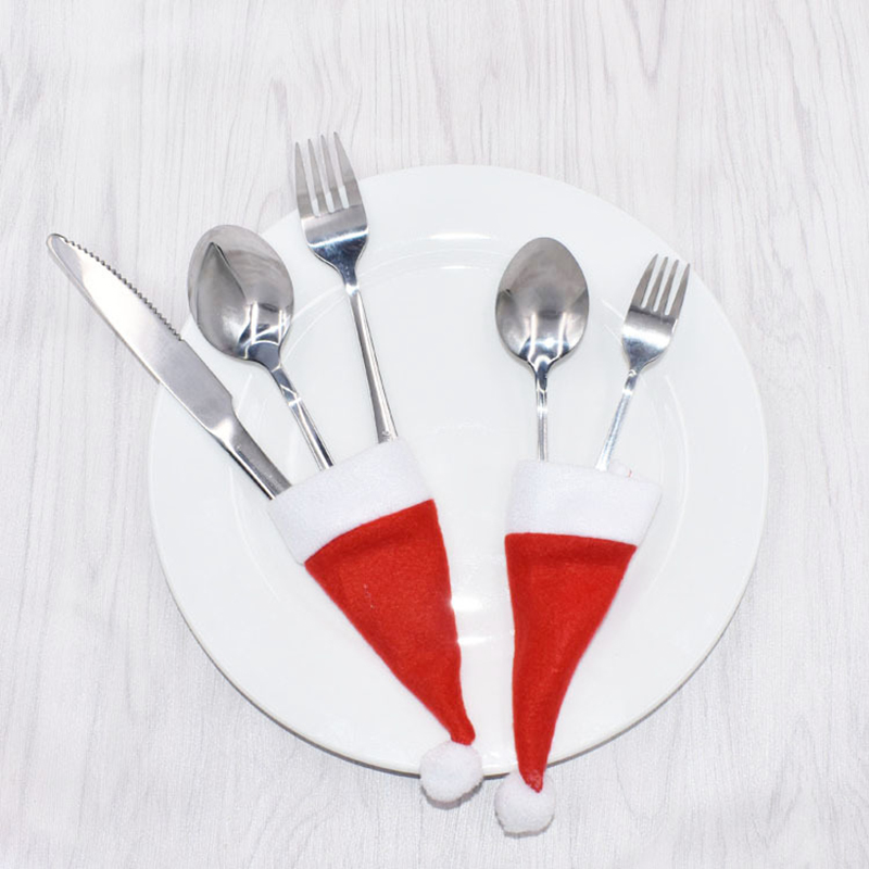 Christmas Hat Christmas hat knife and fork set Christmas tableware bottle big ball cap