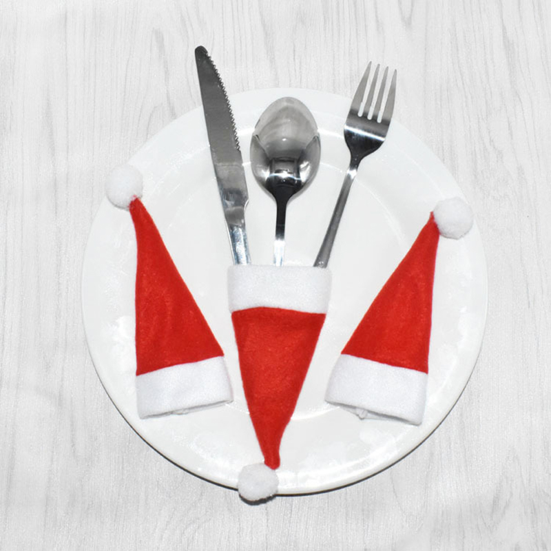 Christmas Hat Christmas hat knife and fork set Christmas tableware bottle big ball cap