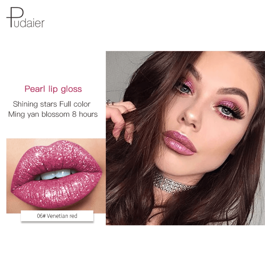 Pudaier 3D Glitter Lipstick Waterproof Professional Makeup Lip Glaze for Make Up Tint Lip Gloss