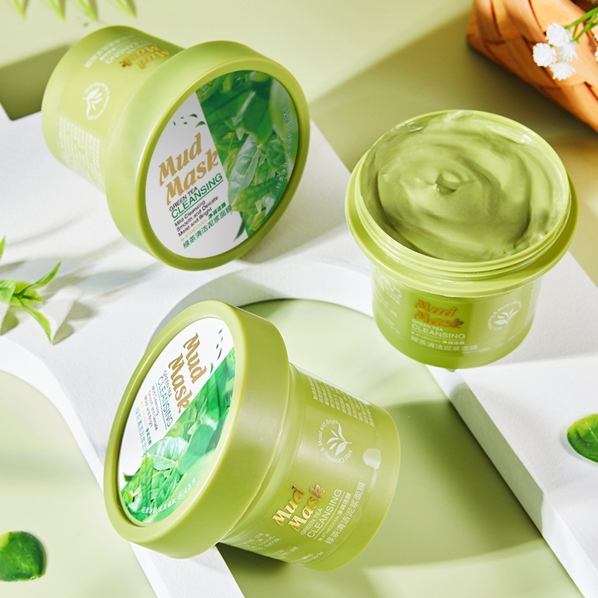 Green tea cleansing mask, oil control deep cleansing, smearing mask to remove blackheads