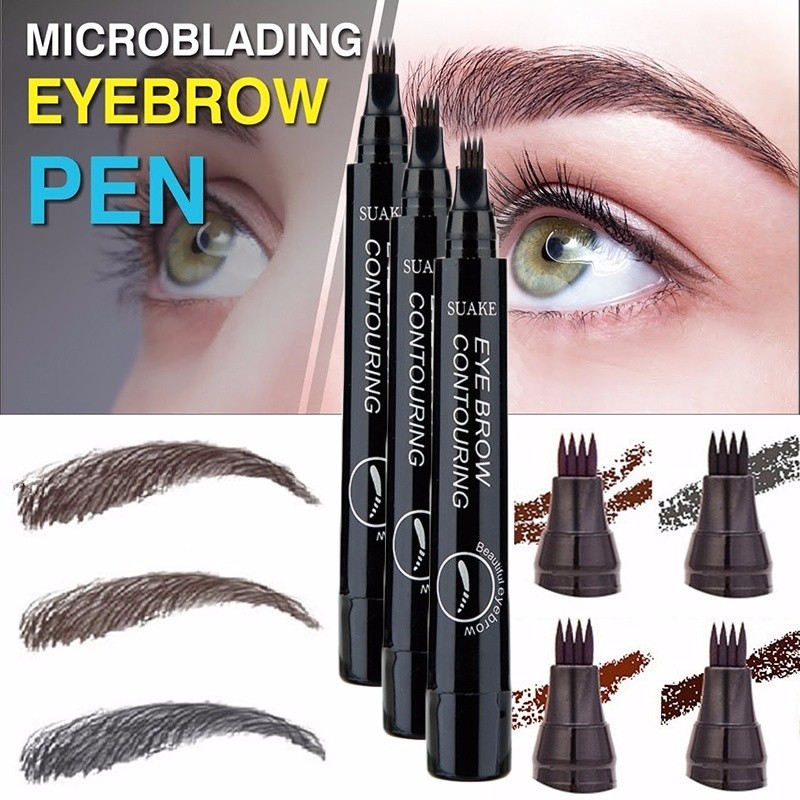 4 Head Eyebrow Tattoo Pen Waterproof Fork Tip Microblading Eye Lasting Makeup Ink Sketch Cosmetic