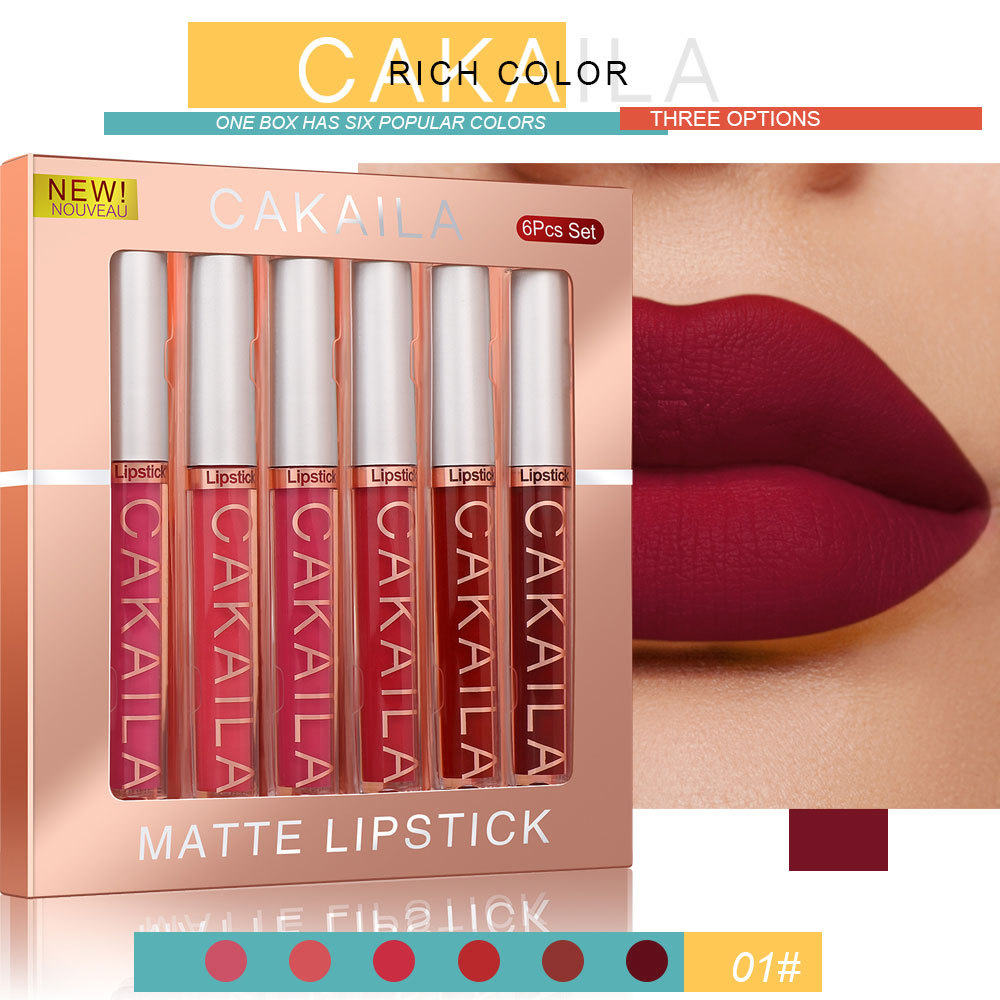 6Pcs CAKAILA brand waterproof non stick matte moisturizing  Lipstick  makeup 6 colors
