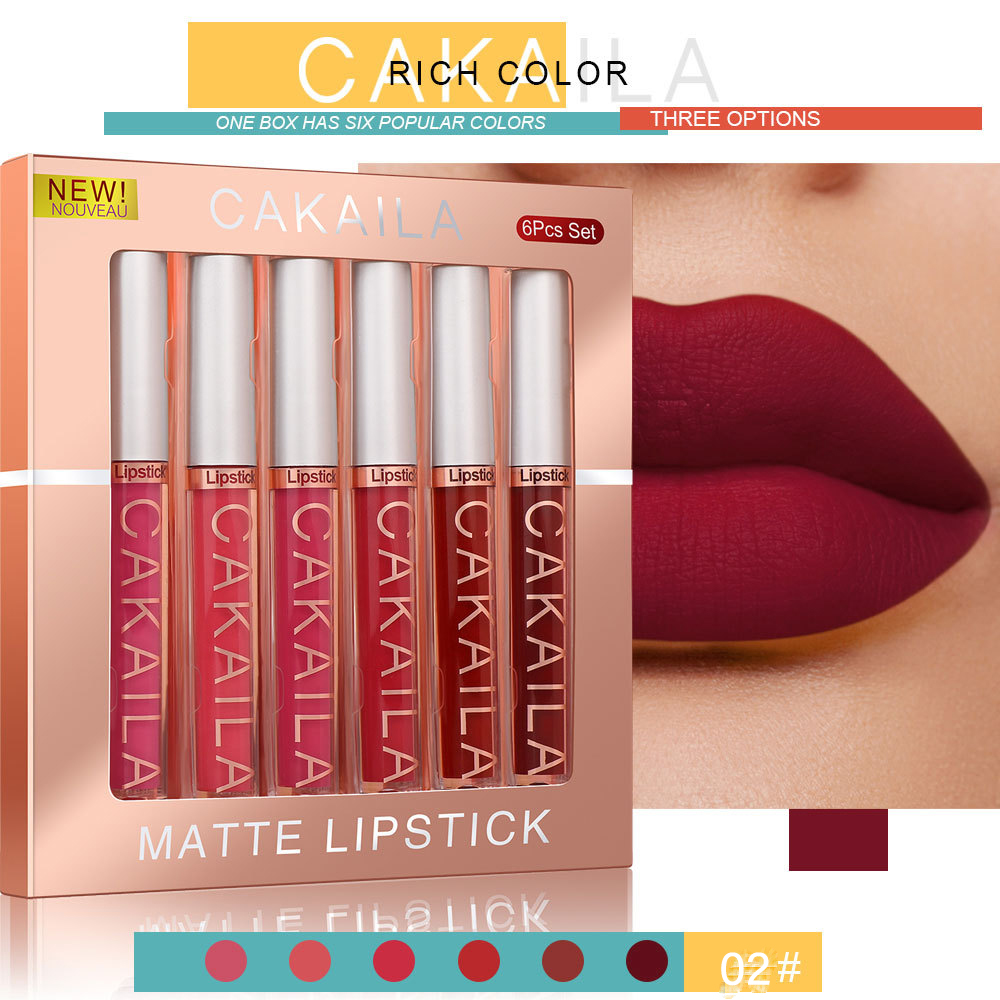 6Pcs CAKAILA brand waterproof non stick matte moisturizing  Lipstick  makeup 6 colors
