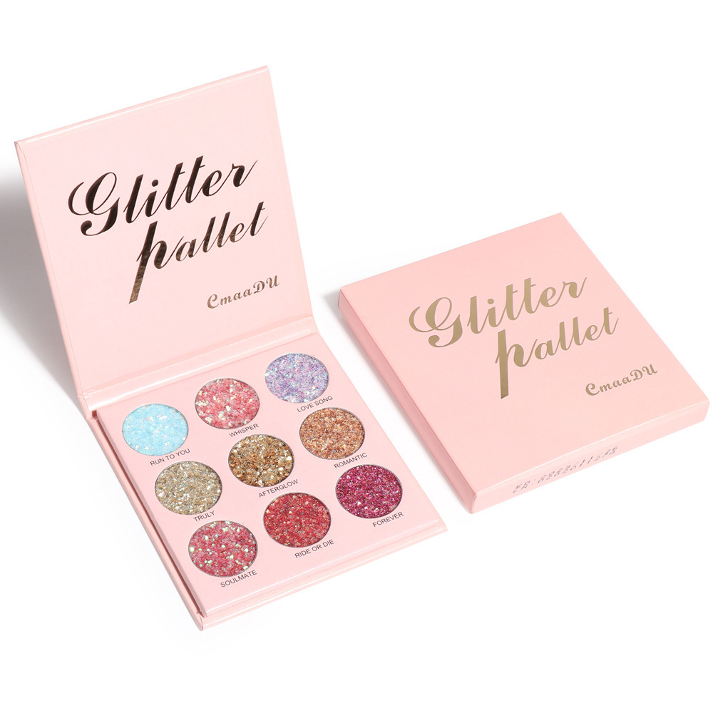 CmaaDu Glitter Pallet 9 Sparkly Eyeshadow Tray Metal Shallot pink Pallet  makeup as  picture