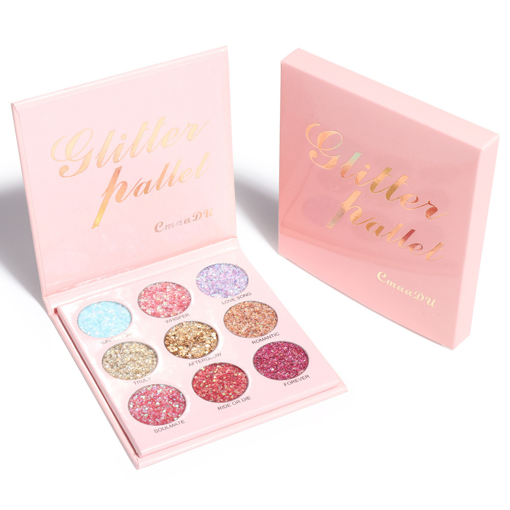 CmaaDu Glitter Pallet 9 Sparkly Eyeshadow Tray Metal Shallot pink Pallet  makeup as  picture