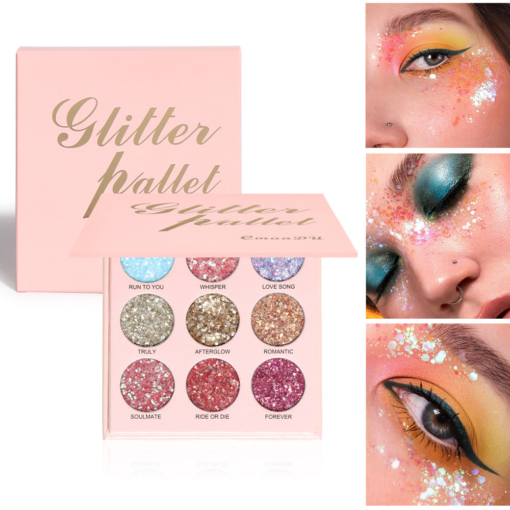 CmaaDu Glitter Pallet 9 Sparkly Eyeshadow Tray Metal Shallot pink Pallet  makeup as  picture