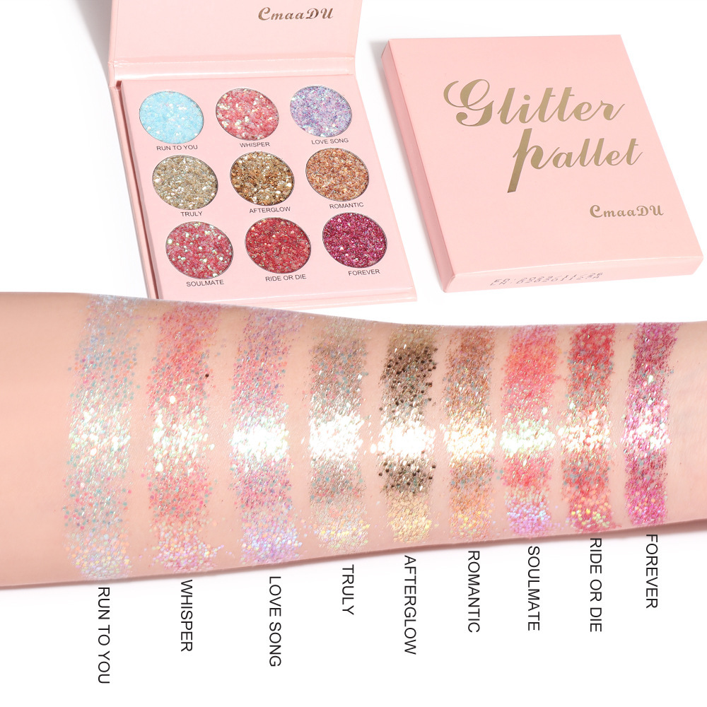 CmaaDu Glitter Pallet 9 Sparkly Eyeshadow Tray Metal Shallot pink Pallet  makeup as  picture
