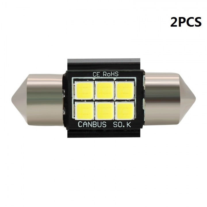 2PCS White 31mm Osram 3030 6 SMD Car Festoon Canbu