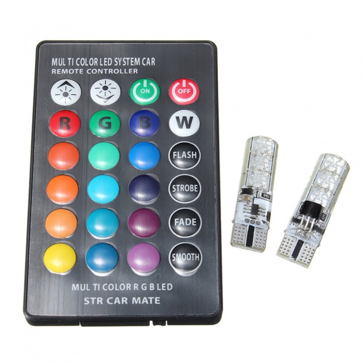 Pair of T10 5050 SMD 6LED RGB Remote Control Readi