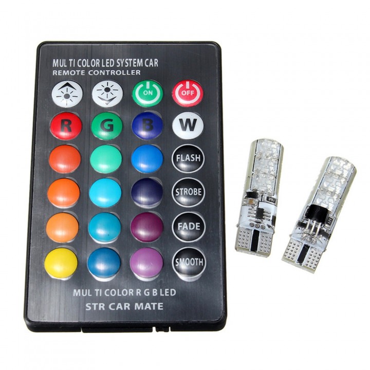 Pair of T10 5050 SMD 6LED RGB Remote Control Readi
