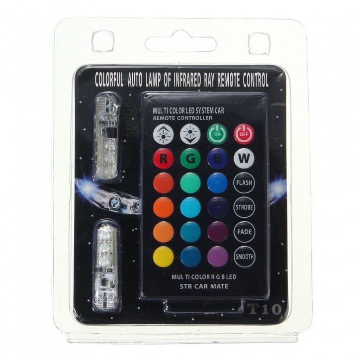 Pair of T10 5050 SMD 6LED RGB Remote Control Readi