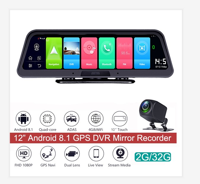New 4g car driving recorder center Android 8.1 GPS DVR Mirror  Recoder