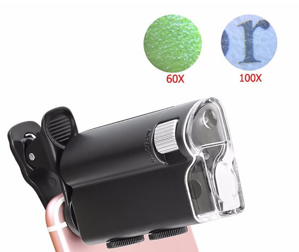 Zoom multi-function mobile phone clip magnified 60X-100X microscope
