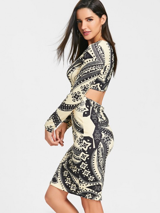 Tribal Print Cut Out Bodycon Dress