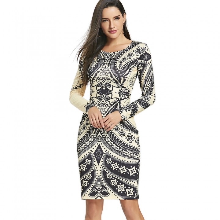 Tribal Print Cut Out Bodycon Dress
