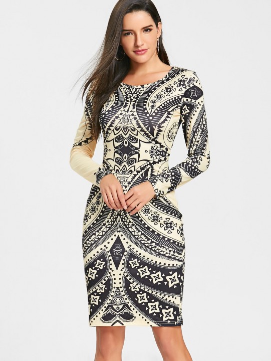 Tribal Print Cut Out Bodycon Dress