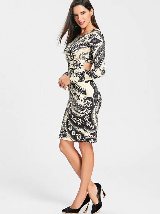 Tribal Print Cut Out Bodycon Dress